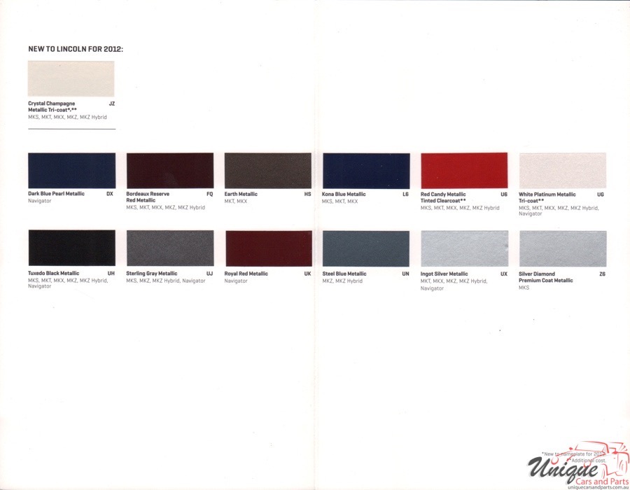 2012 Lincoln Paint Charts  Corporate